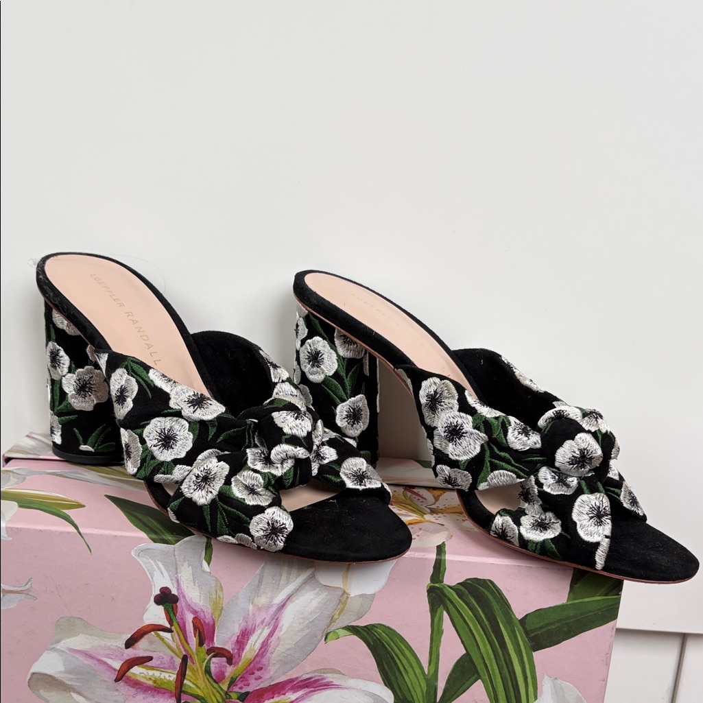 Loeffler Randall Black And White Floral Mules